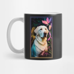 Labrador Retriever Dog Vibrant Tropical Flower Tall Digital Oil Painting Portrait 5 Mug